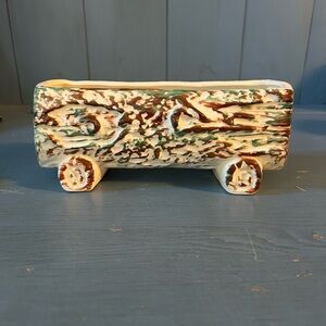 Vintage Planter For Small Plants (ceramic) Wood Log